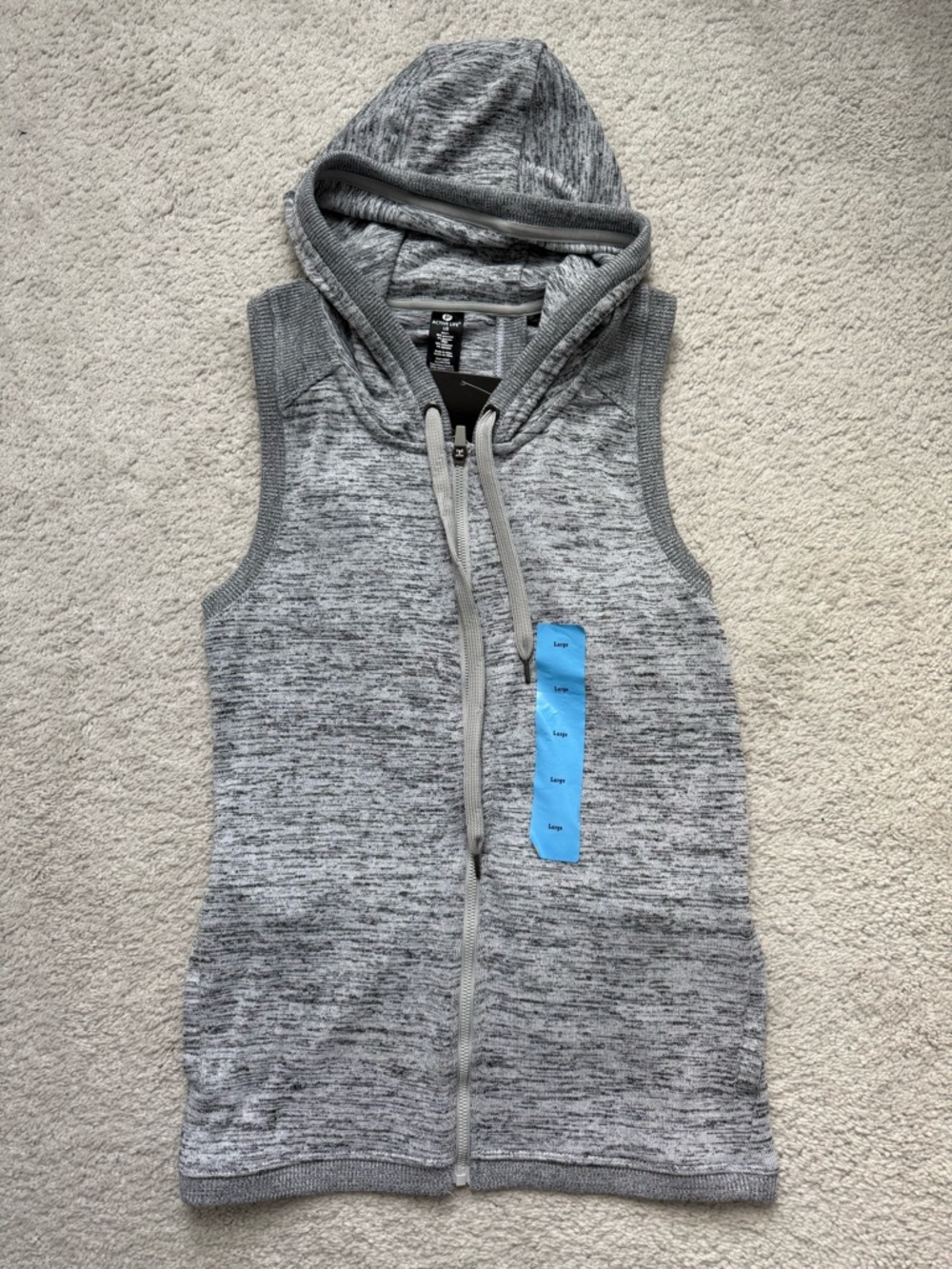 Active Life Women Heathered Light Gray Zip-Up Hooded Vest Sz L